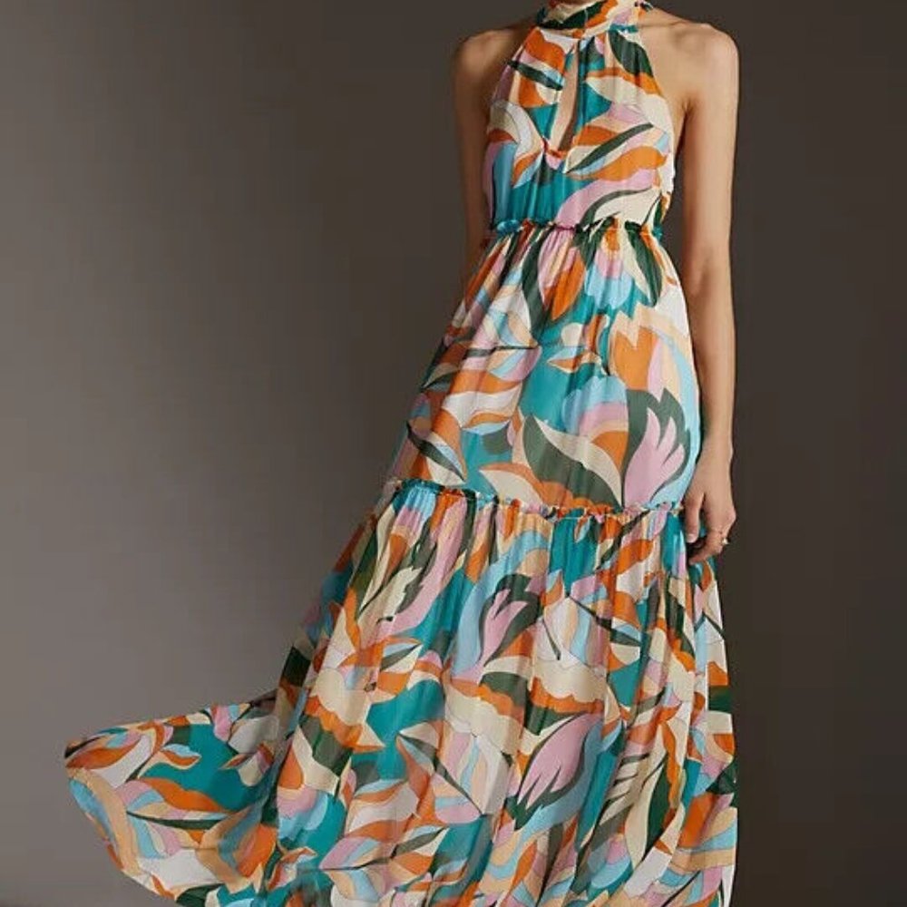 Anthropologie Maeve 2X NWT Keyhole Halter Maxi Dress Tiered Bohemian New - Picture 7 of 8